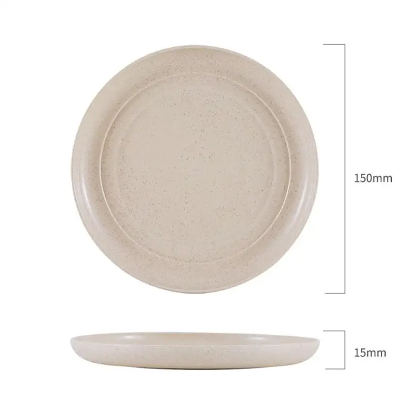 

6pcs Round Snack Plate Multi-Purpose Small Dish Wheat Straw Fruit Desserts Tray