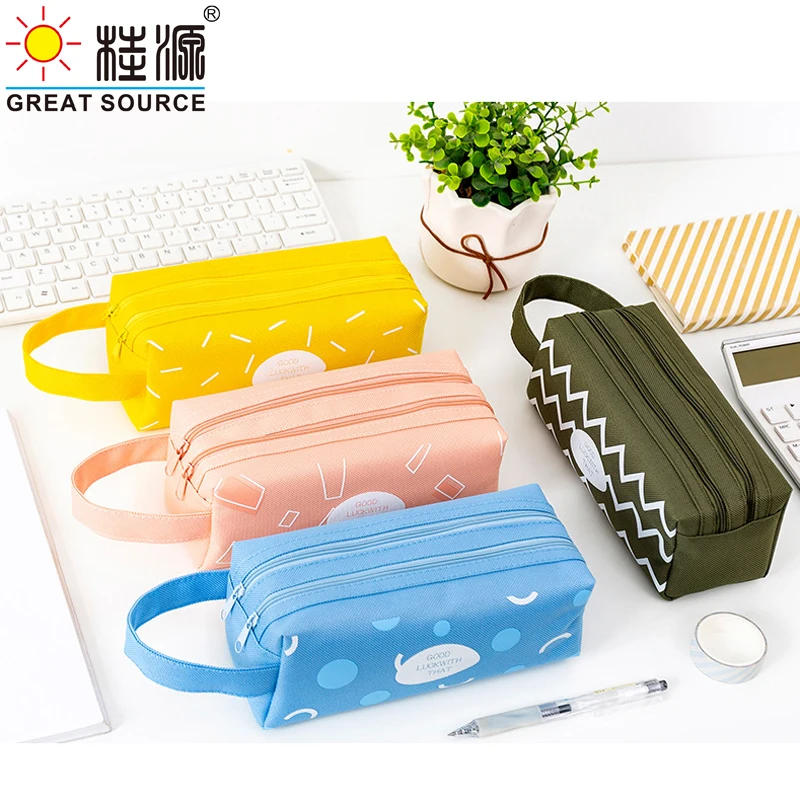 Stand Up Pencil Case Stationery Organizer Bag Two Zipper Bag With Handle Cavas Case Big Space Pencil Case(35PCS)