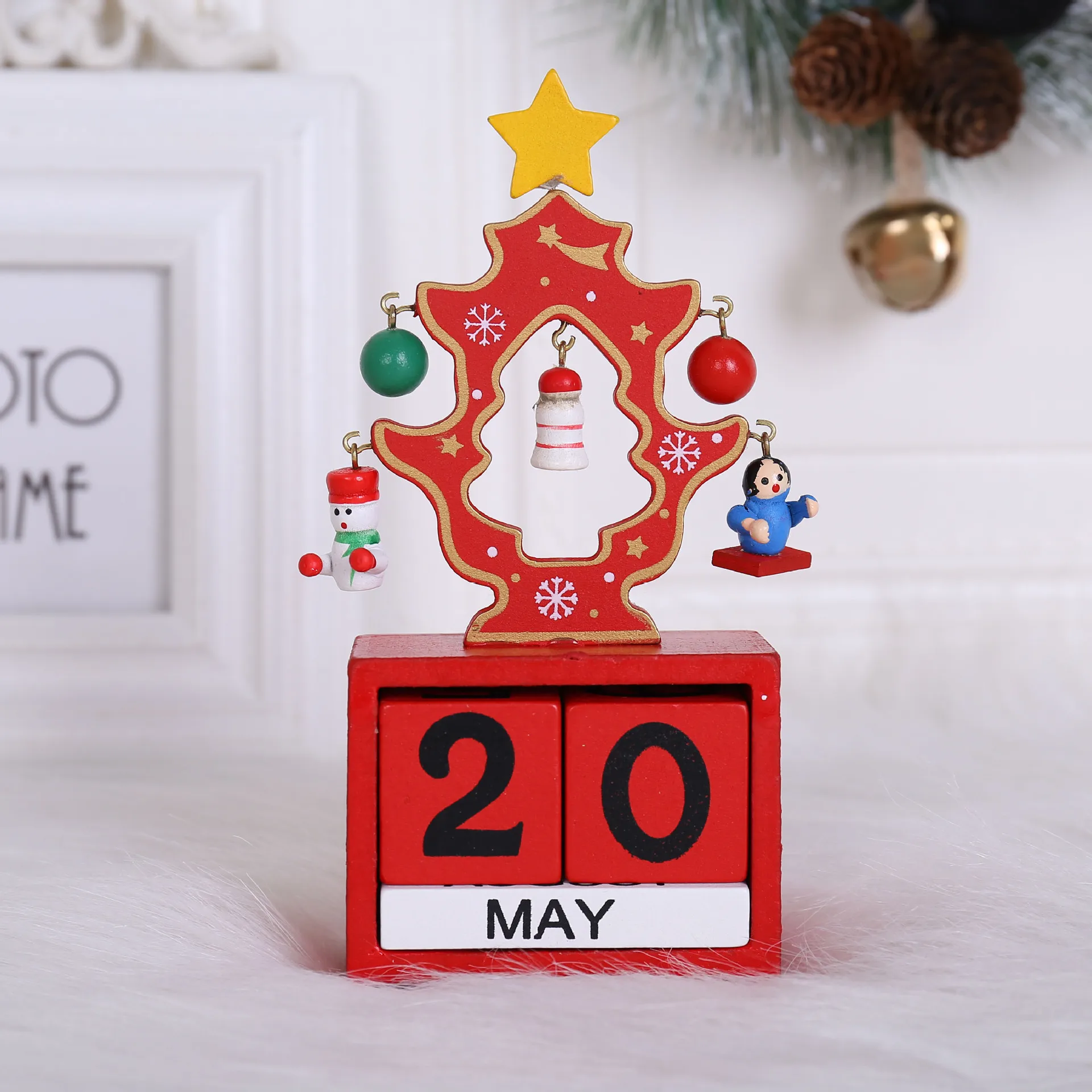Рождественский календарь Украшение Рабочего Стола Деревянный Санта-Клаус