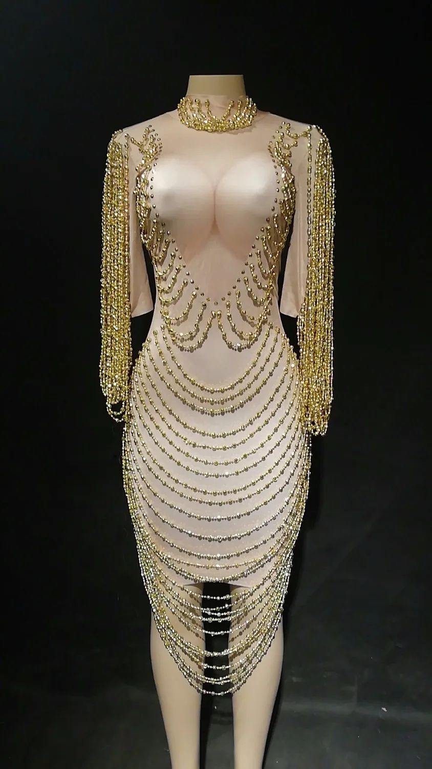 2020 New Women Sexy Dress Gold Pearls Sparkle Rhinestones Nightclub Birthday Party Stage Wear Dancer Singer Dance Costumes DJ DS | Дом и сад