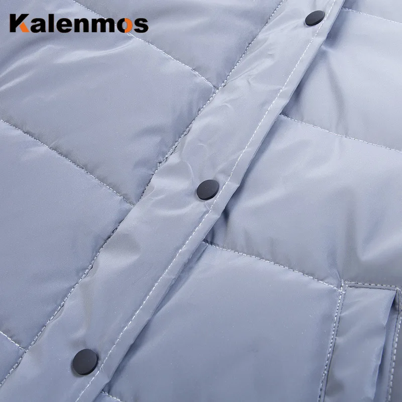 

Parka Women Coat Spring Autumn Winter Reflective Zipper Spray-bonded Wadding Casual Solid Jacket Abrigos Mujer Thick Invierno