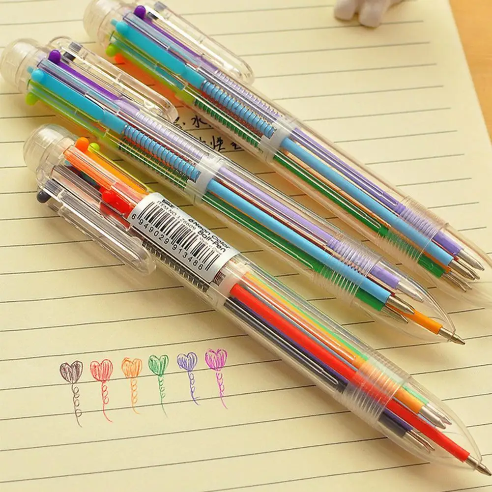 

New 6 In 1 Multi-Color Ballpoint Pen Ball Point Pens Pen Ballpoint Writting Tool Kids Office School Plastic Supplies Statio U7T9