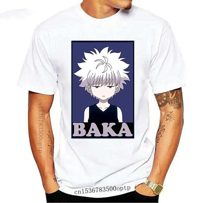 

Hunter X Hunter T Shirts Killua Zoldyck Baka Classic Comic O Neck Short Sleeves Classic Fit Pure Cotton Soft Tees Mens