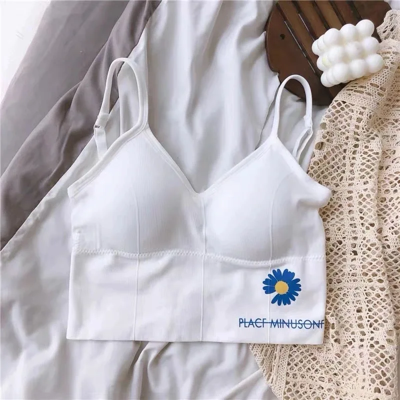 

U Style Backless Underwear Women Bra Lingerie Little Daisy Seamless Sport Tube Tops Adjusted Straps Vest One Size White 2021