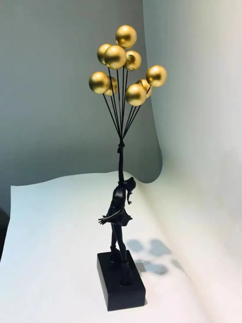 

6colors 57cm Flying Balloon Girl Statues Banksy Art Sculpture Resin Craft Home Decoration Accessories Gift black white red gold