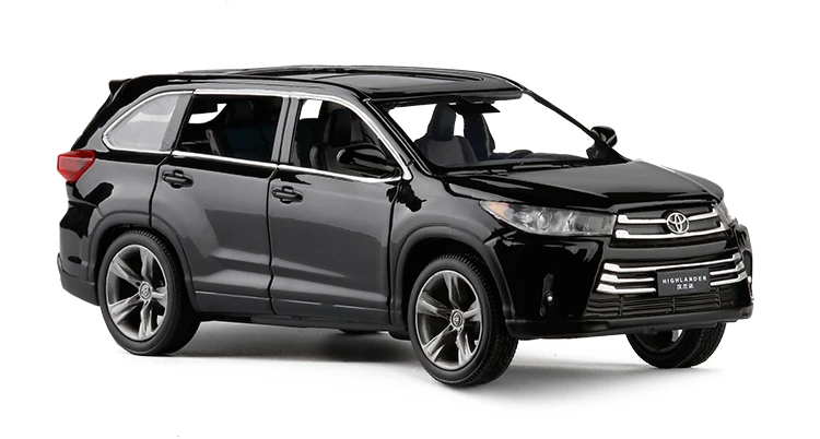 Черный 1:32, TOYOTA, все новые модели автомобилей Highlander, литая под давлением, металлическая модель внедорожника, 6 дверей, можно открыть, подарок для детей, рождественские игрушки - Цвет: Черный