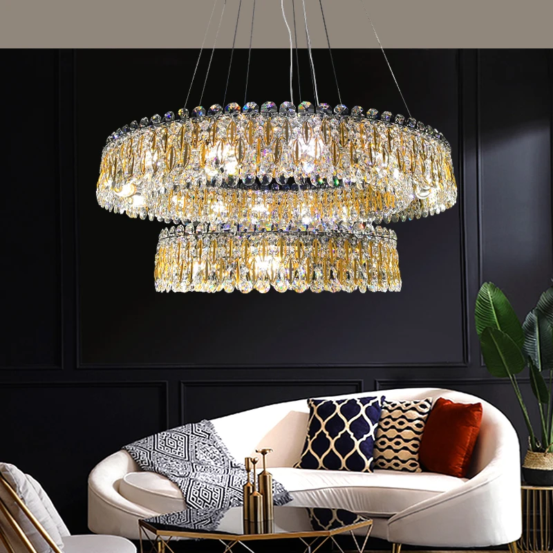 

New design crystal chandelier living room bedroom decoration lamp designer luxury golden round crystal chandelier