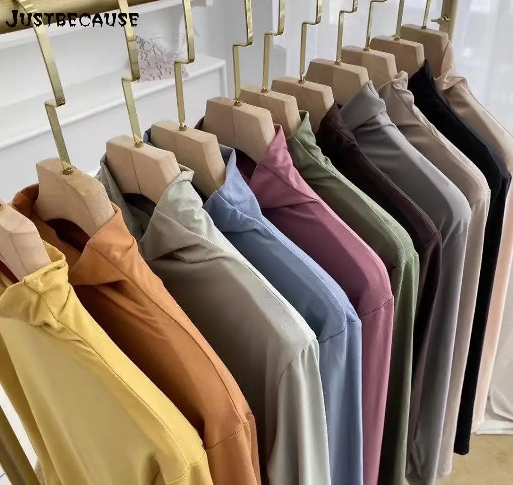 

2021 осень/зима женская футболка с высоким воротником без следов с длинным рукавом мягкая, приятная для кожи двусторонняя матовая теплая нижн...