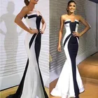 Ebi арабское Элегантное черно-белое вечернее платье-русалка, атласное официальное платье до пола без бретелек, вечерние платья