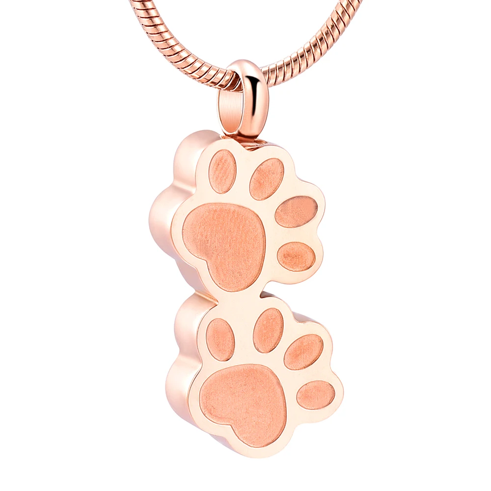 Rose Gold K9955 двойная собака/кошка лапа вместе Нержавеющая сталь ожерелье с урной на память для прах питомца Keepsake кремации ювелирные изделия Кулон Медальон - Окраска металла: Rose Gold