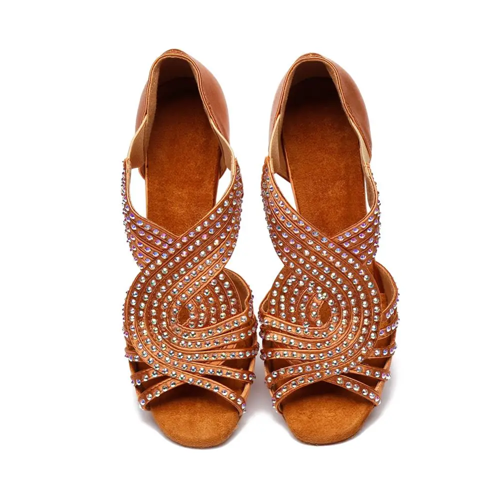 Wholesale specials jazz salsa latin dance shoes dancing women standard waltz rhinestone dance shoes high heel 6-10 cm
