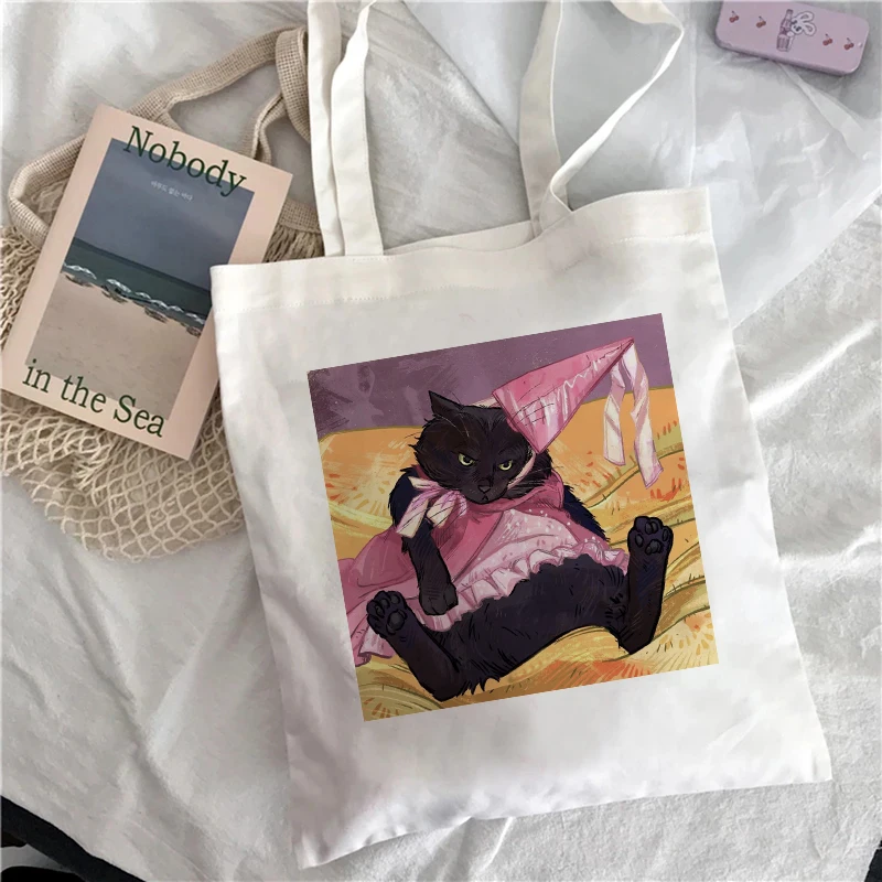 

Cute And Funny Cartoon Cat Shopping Bag Shopping Bag Tote Bag Summer Shoulder Canvas Bag Large Capacity All-match Messenger Bag.