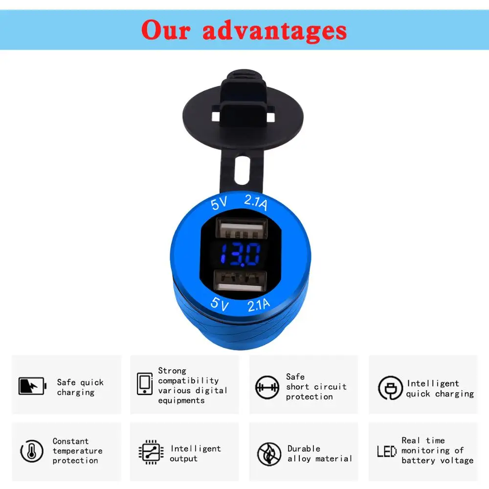 

Power Socket Car Quick Charger QC 3.0 4.2A Aluminum Dual USB Moto Cigarette Lighter for BMW LED Display Outlet Adapter