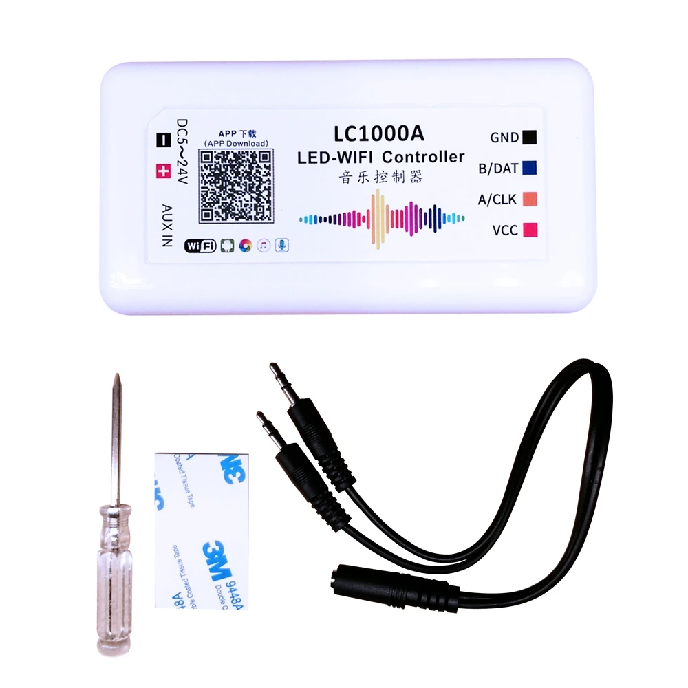 

LC1000A WIFI SPI Music Spectrum Controller For LED Digital Pixel Light Strip 8~1024 Control Point Built-In Microphone DC5-24V