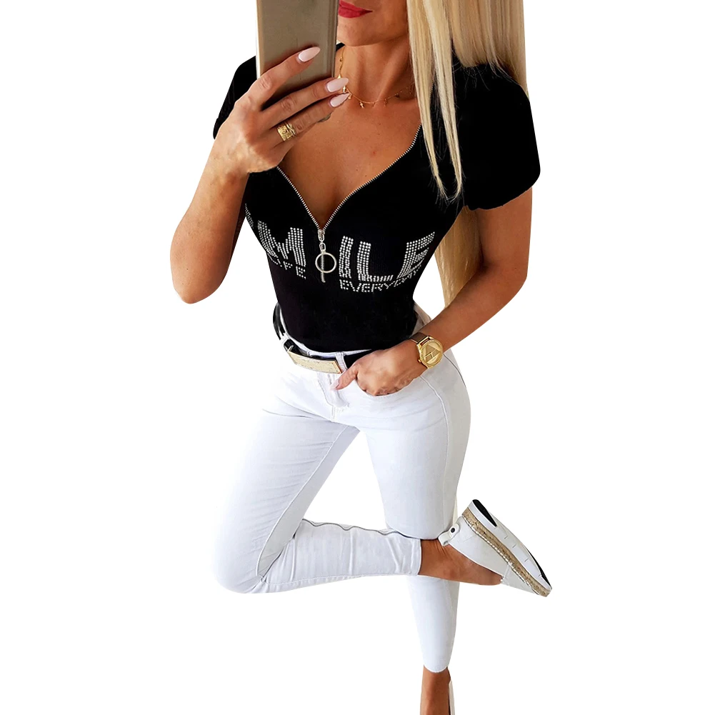 Брендовая Новая Женская Сексуальная футболка с глубоким v-образным вырезом и