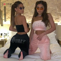 tossy off shoulder crop top and pants sets high waist 2 piece matching sets womens outfits diamond streetwear female casual new