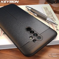 KEYSION Luxury Shockproof Case for Redmi Litchi Leather Silicone Phone Back Cover for Xiaomi Redmi Note 10X Pro