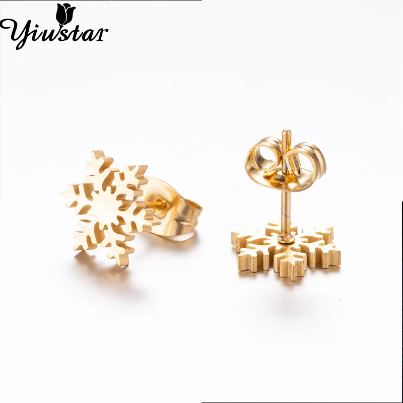 Yiustar изящные и гладкие Снежинка из нержавеющей стали серьги гвоздики в виде оленя