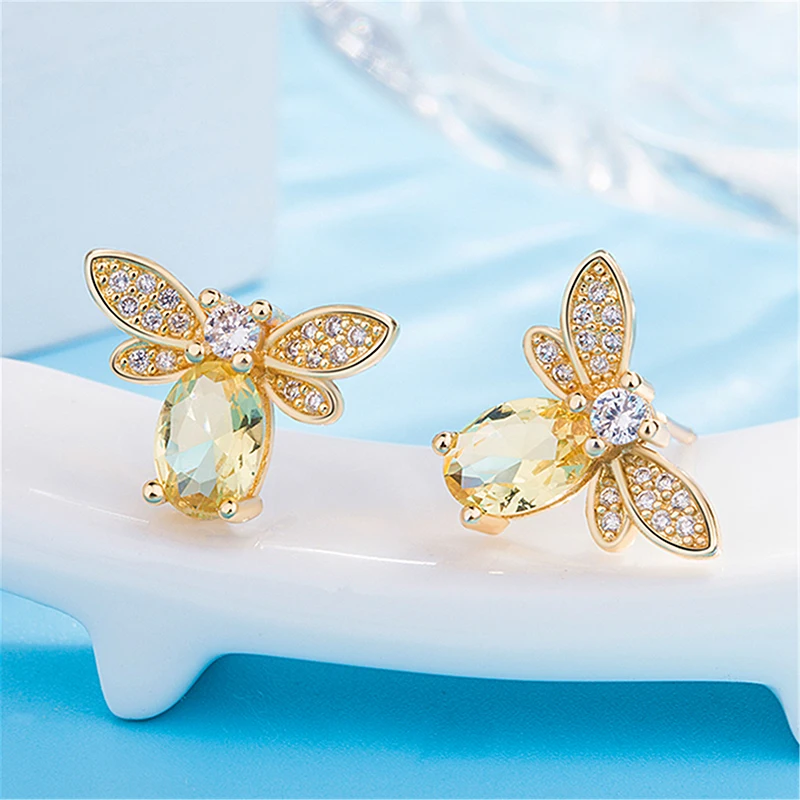 

2021 Fashion 925 Sterling Silver Earring Studs Romantic Rose Golden Flower Heart Piercing Jewelry Earrings For Women Girls Gift
