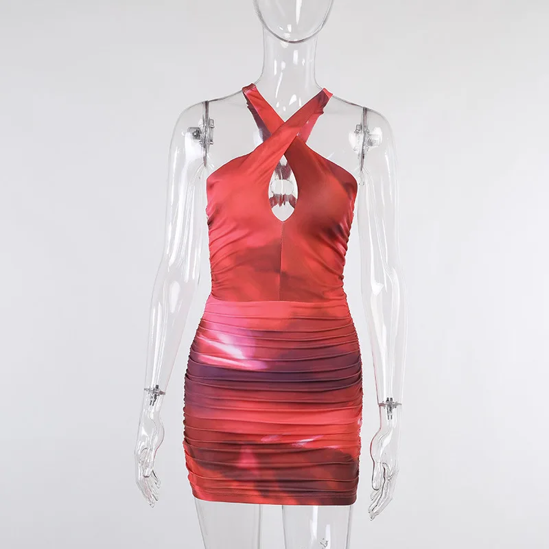 

2021 Summer Ladies Dresses African Women Casual Dress Commuter Slim Short Skirt Halter Collar Big Halter Tight Butt Dress