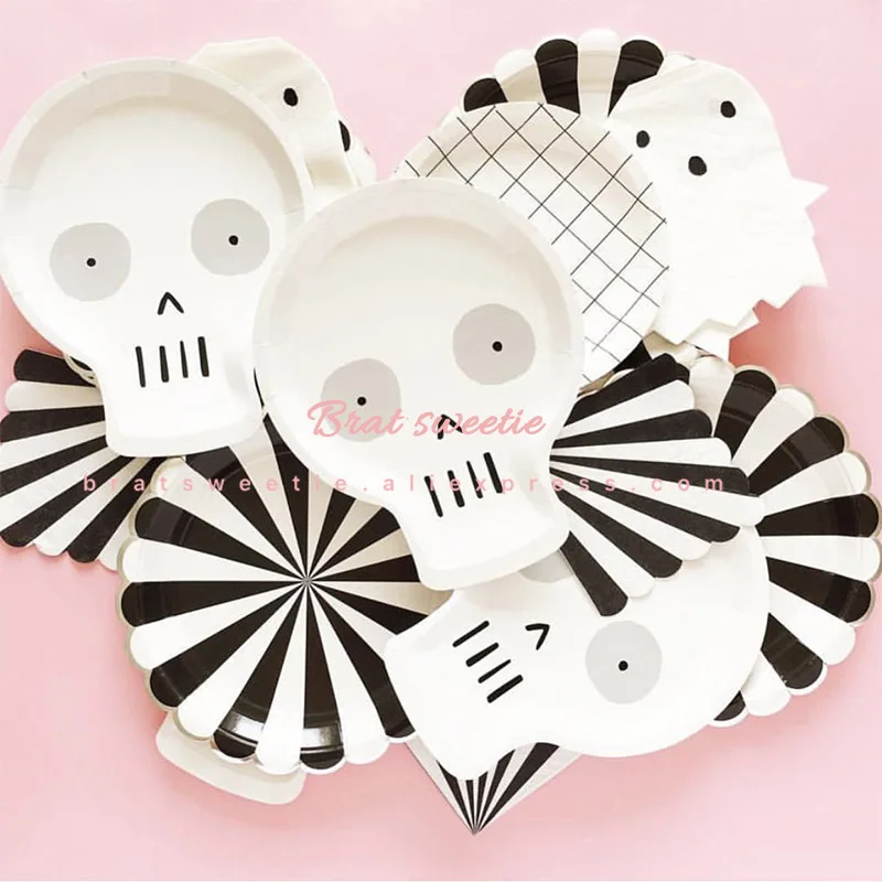 Хэллоуин бумажные тарелки и стаканы Одноразовые трубочки набор посуды Паучья