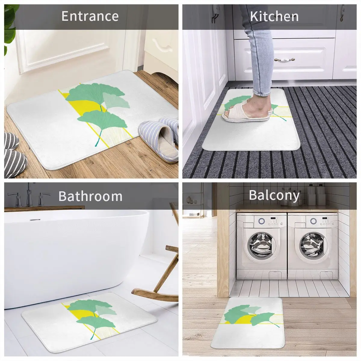 Коврик с изображением зеленых листьев гинкго коврик для ног ванной нескользящий