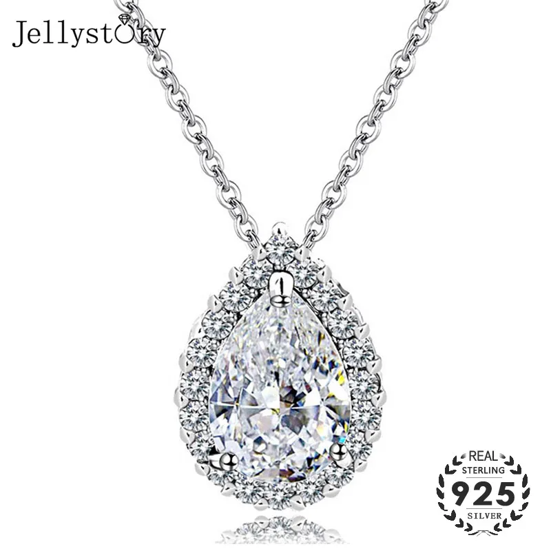 

Jellystory Trendy 925 Silver Pendant Necklace for Women with Water Drop Shape Zircon Gemstones Pendants Wedding Gifts Jewellery