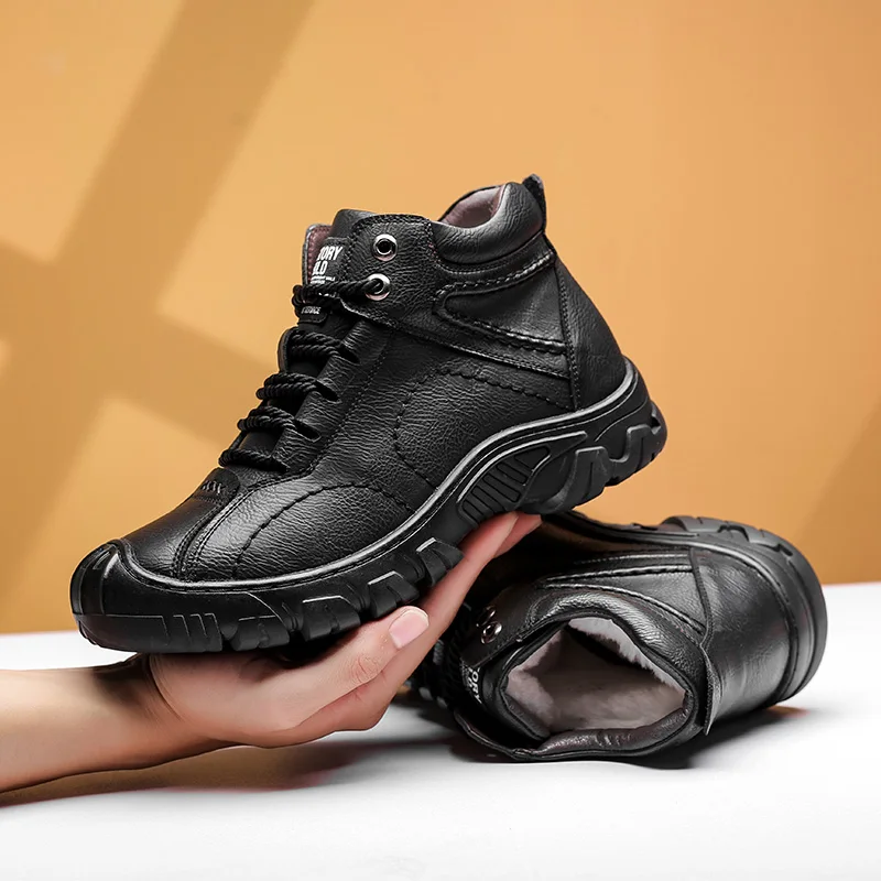

Natural Wool Boots Men Winter Shoes Men Outdoor Activity Sneakers Warm Lace Up Genuine Leather Fashion Men Safety Boots #6688