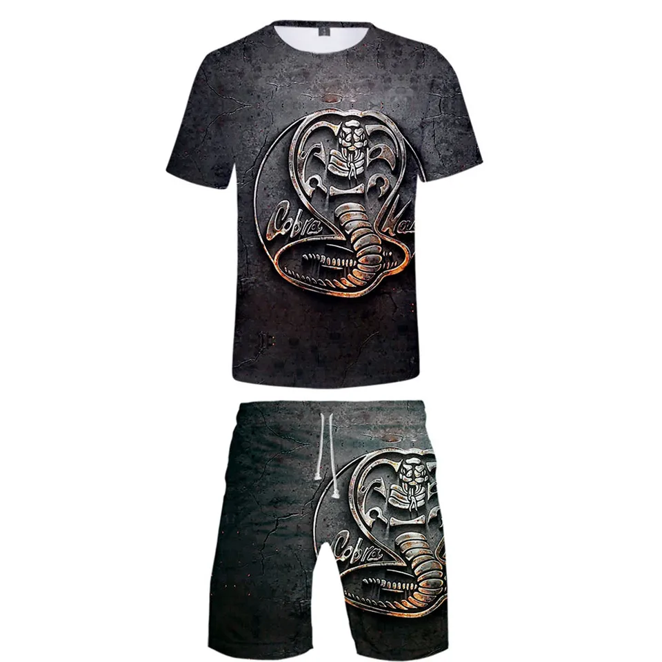 

Karate Kid Cobra Kai 3D Printed Sweat Suit 2 Piece Set Men Short Sleeve T Shirt + Beach Shorts Casual Tracksuit Matching Outfits