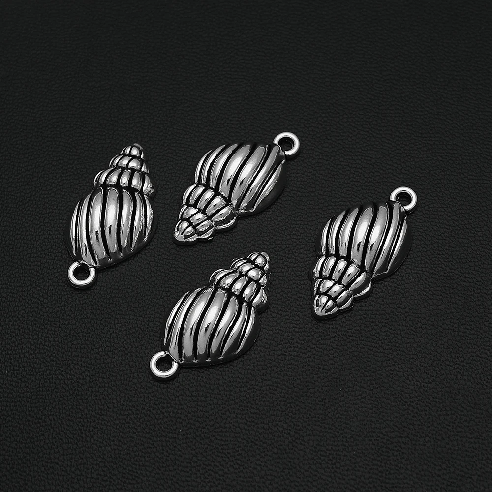 

10pcs/Lots 14x25mm Antique Silver Plated Seashell Charms Conch Ocean Pendants For Diy Paired Earrings Designer Jewelery Supplies