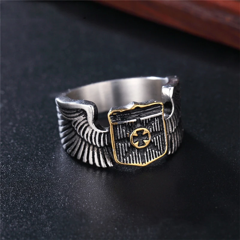 

Vintage Gold Color Wings Cross Rings For Women Fashion Jewelry Punk Style Stainless Steel Engagement Bands Anel Goth Accessories