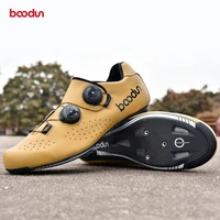 boodun ultralight genuine leather road cycling shoes carbon road bike shoes breathable yellow racing bicycle roadbike shoes
