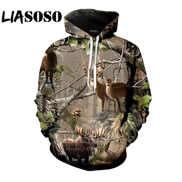 

LIASOSO 3d Print Vintage Hoodie Men Hat Coat Animal Anime Sweatshirt Tree Women Funny Green and Grey Hunt Hoodies