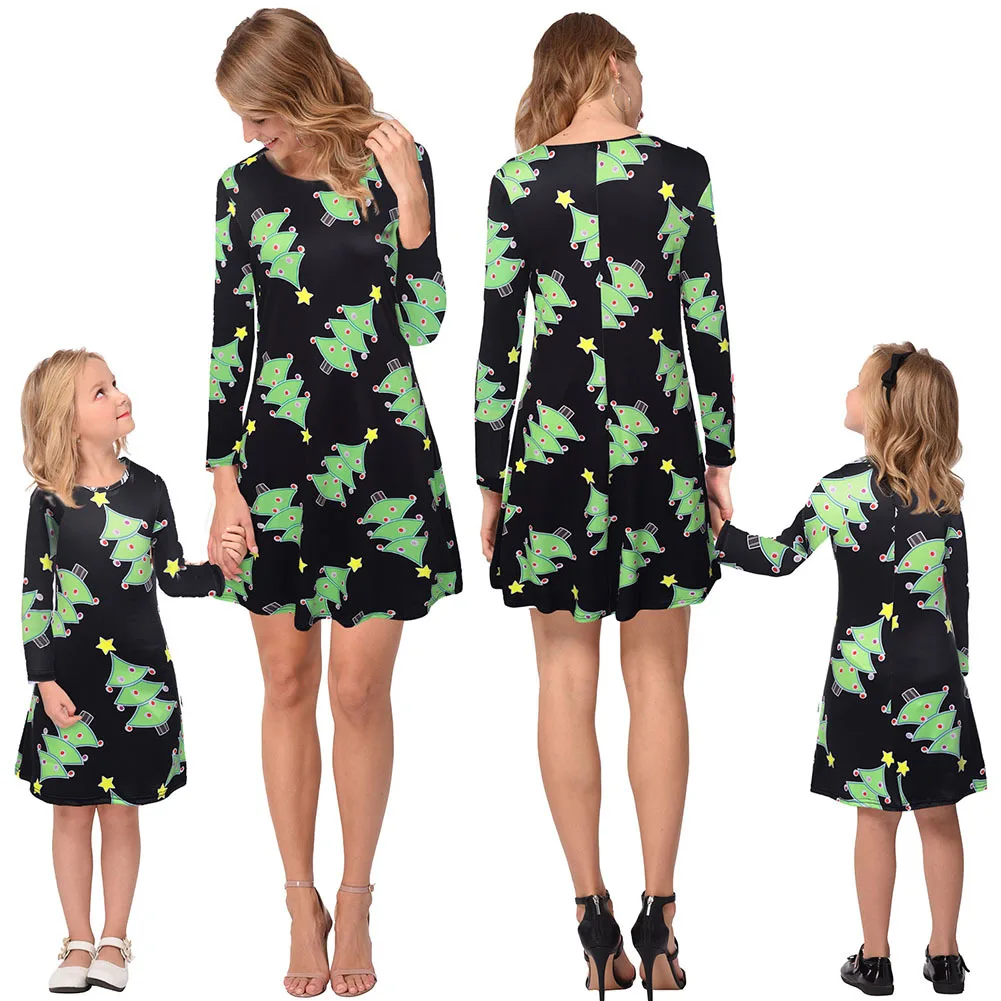 TMWEVN/повседневное рождественское платье с круглым вырезом и принтом для