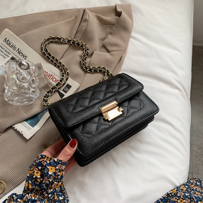 

Fashion New Plaid Chain Crossbody Bags Women Messenger Bag Female Lock Cross Body Shoulder Bag PU Leather Small Square Flap Bag