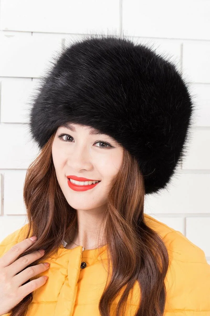 Зимняя женская шапка из искусственного лисьего меха русская казачья пушистая