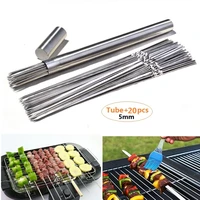 40cm 5mm barbecue skewers stainless steel flat bbq grill skewerstorage tube reusable needle sticks for shish kabob grill skewer