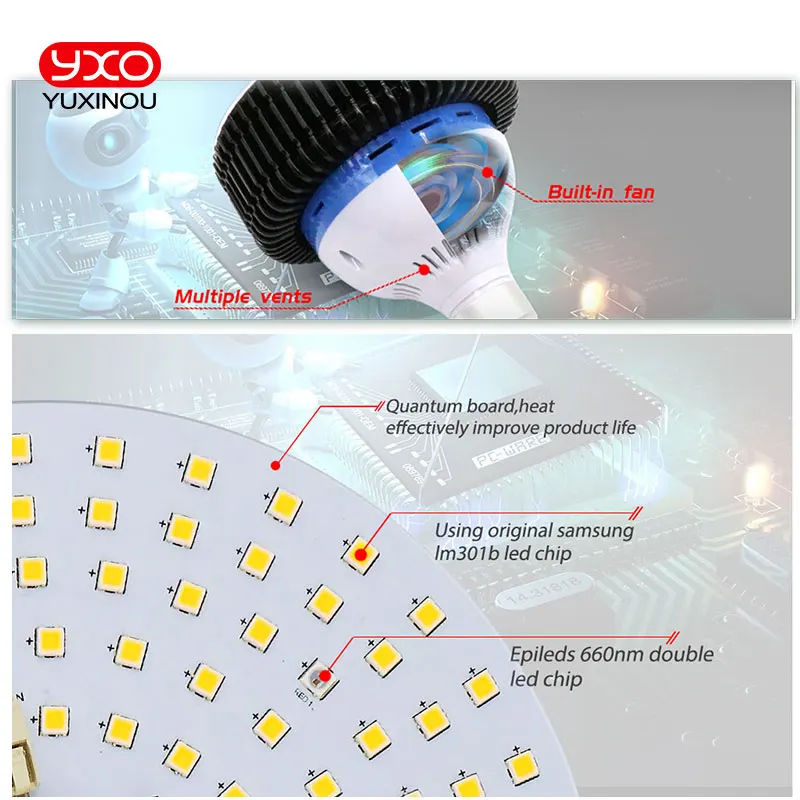 Светодиодный светильник 100W Samsung Board LM301B QB288 полного спектра 3000K 3500K для вегетации и цветения растений внутри помещений без драйвера.