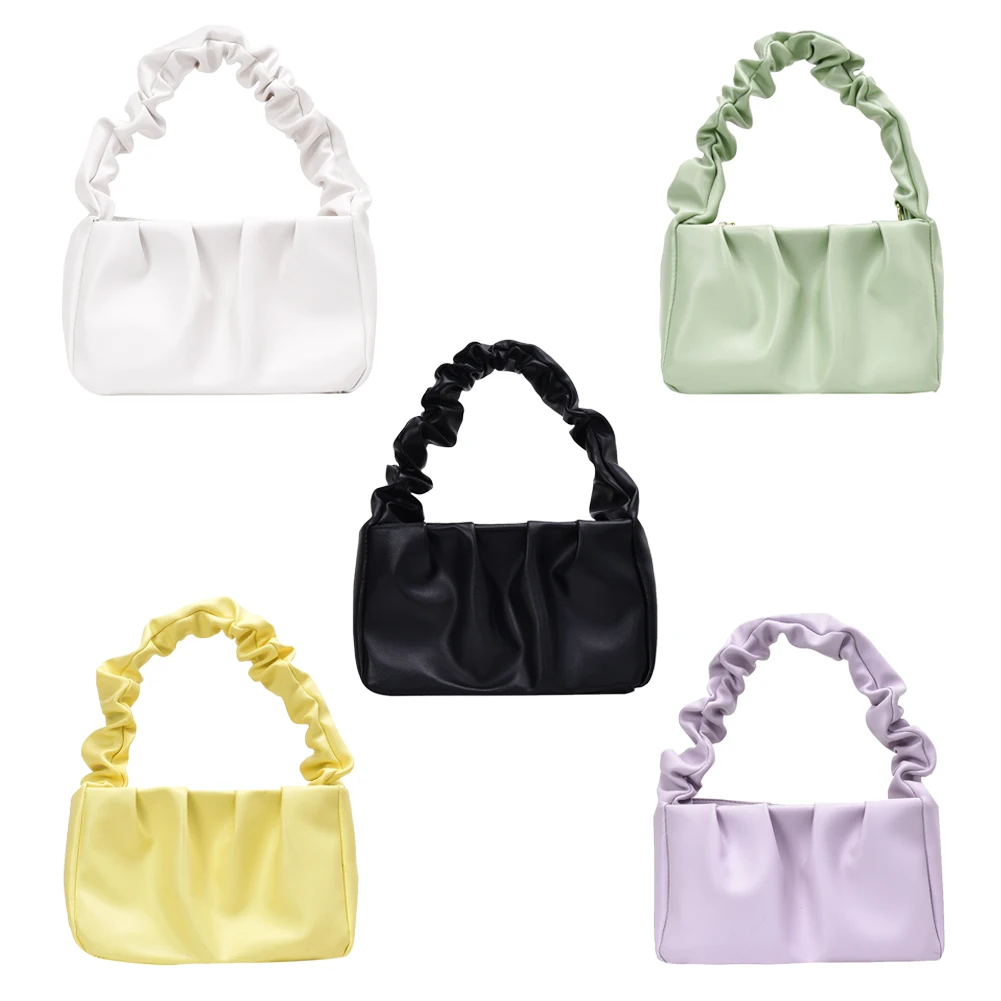 

Pleated Ruffle Shoulder Handbags Women Ladies Fashion Shoulder Bag Handbags Retro Leather Female Travel Clutch Pouch