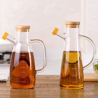 580700ml transparent glass oil bottle with lid handle scale heat resistant lecythus soy vinegar sauce container kitchen tools