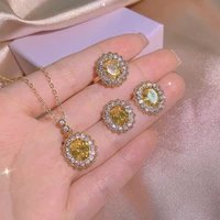 2022 trend jewelry set luxury yellow crystal zircon exquisite silver earrings ring necklace for women wedding anniversary gift