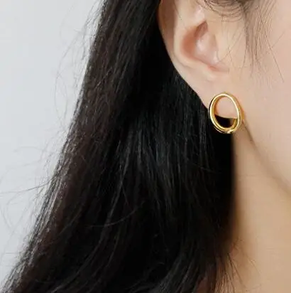gold SHANICE 925 пробы серебряные серьги гвоздики для женщин девочек INS простой геометрический круг неправильные линии дети пирсинг ювелирные изделия - Окраска металла: gold