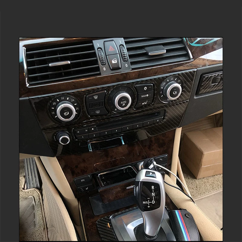 

Для BMW 5 series E60 2004 2005 2006 2007 2008 2009 2010 углеродное волокно кондиционер CD панель управления наклейки
