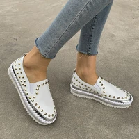 fashion womens shoes thick soled rivets rhinestones color matching flats shoes large size lazy vulcanize shoes female loafers