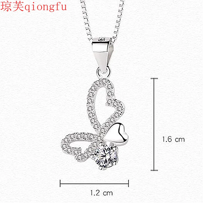

Qiongfu's exquisite necklace for lover silver butterfly love heart pendant chain clavicle chain versatile simple accessories