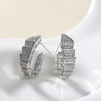 foydjew luxury full diamond design plated s925 sterling silver snake shaped stud earrings womens fashionable snake bone earring