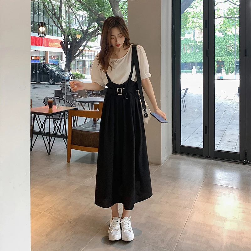 COIGARSAM свободное женское платье летние платья белые синие подтяжки черные B1293 |