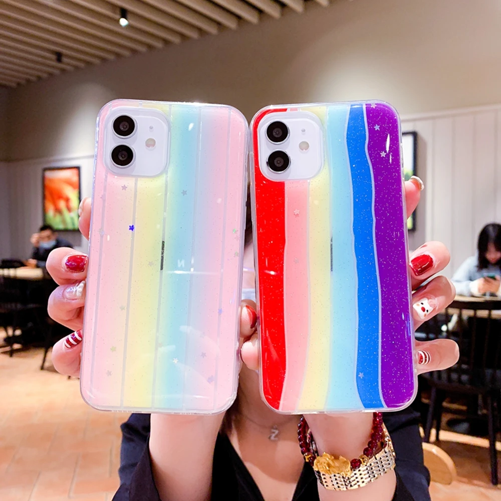 

Чехол для iPhone 12, 11 Pro, 6, 6s, 7, 8 Plus, X, XR, XS Max, SE, роскошный блестящий Мягкий чехол из ТПУ для iPhone 12 Mini, Радужный чехол