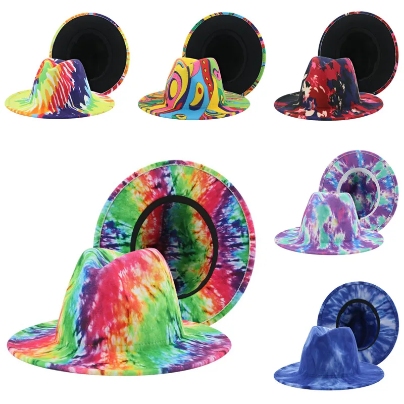 

Hat Fedoras Hats for Women Tie Dye Multicolor Felt Caps Women Panama Fashion Luxury Fedora Winter Women Hat Sombreros De Mujer