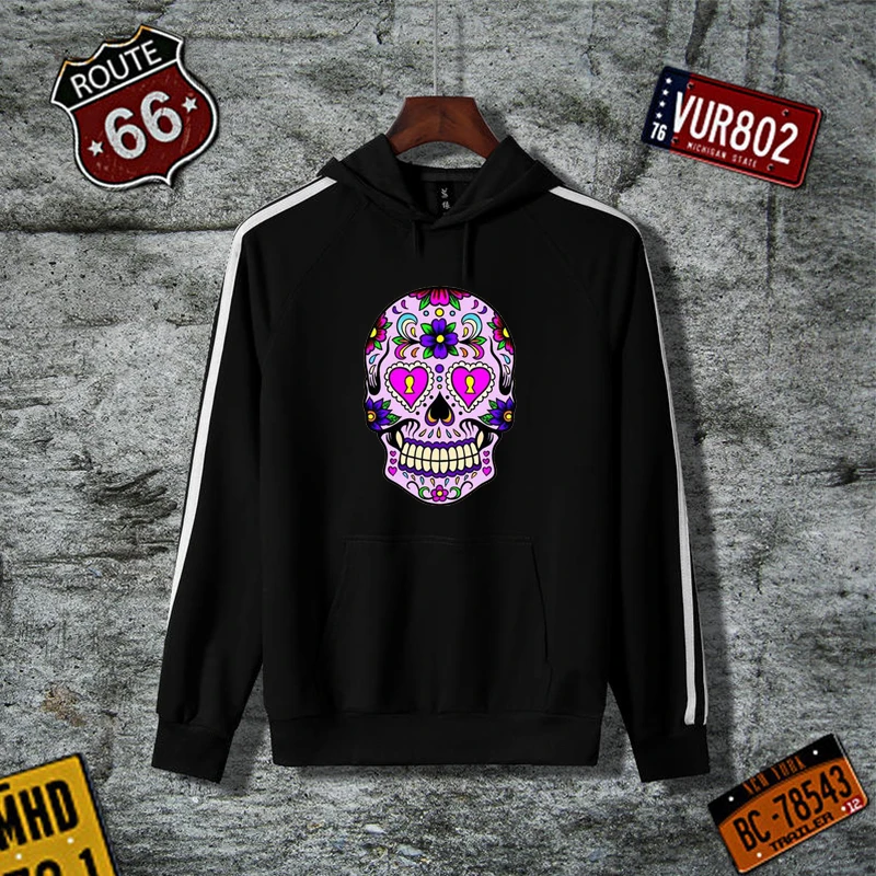 

High Street Brand Hoodie Men's Aesthetic Pattern Skull Loose Retro Letter Print Sweater Gothic Hip Hop Unisex Long Sleeve Top